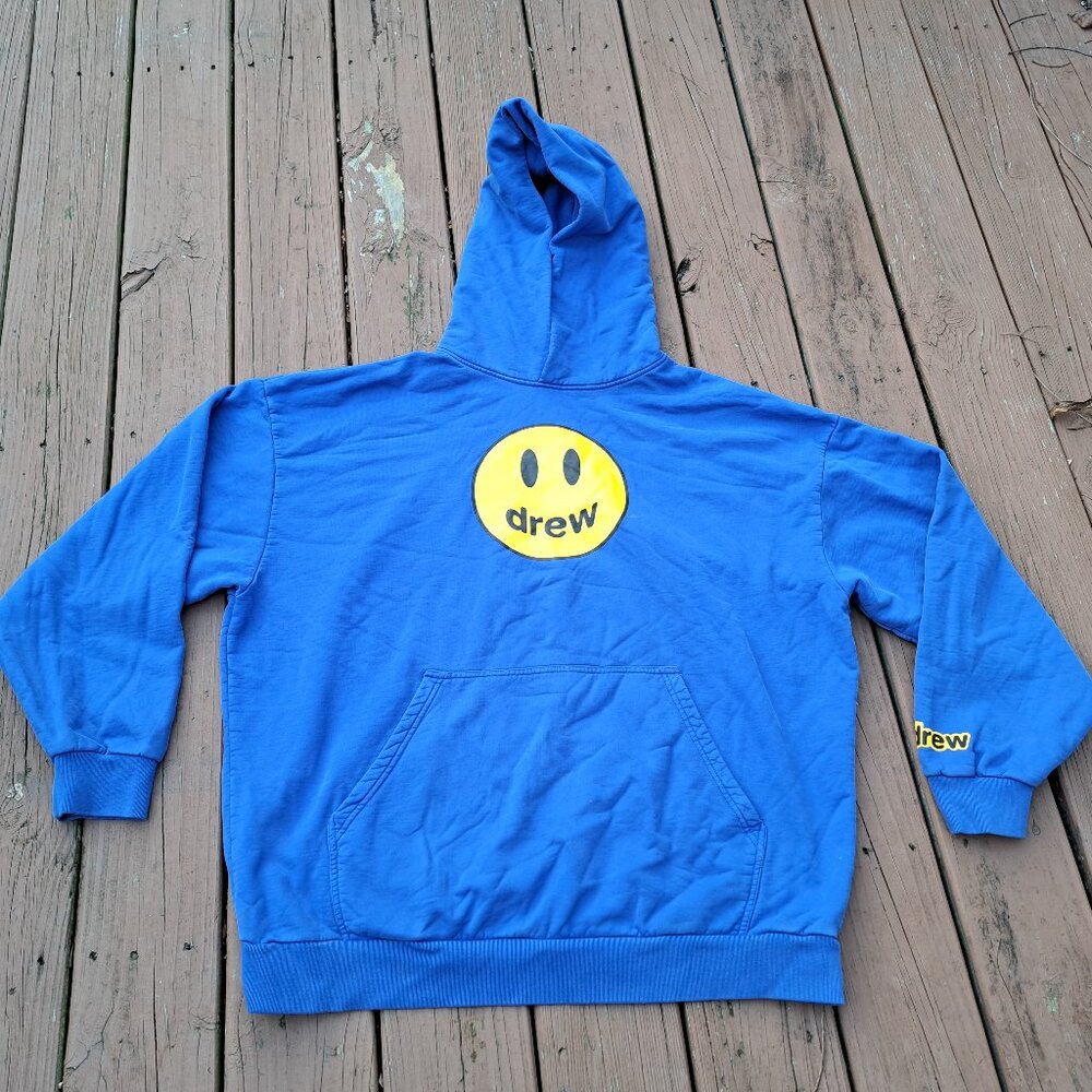 %Drew House Men's Blue and Yellow Hoodie Size 2XL Men Justin Bieber